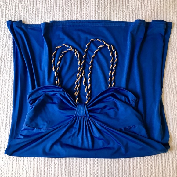 Charlotte Russe Royal Blue & Gold Dress, Size L - Picture 2 of 10